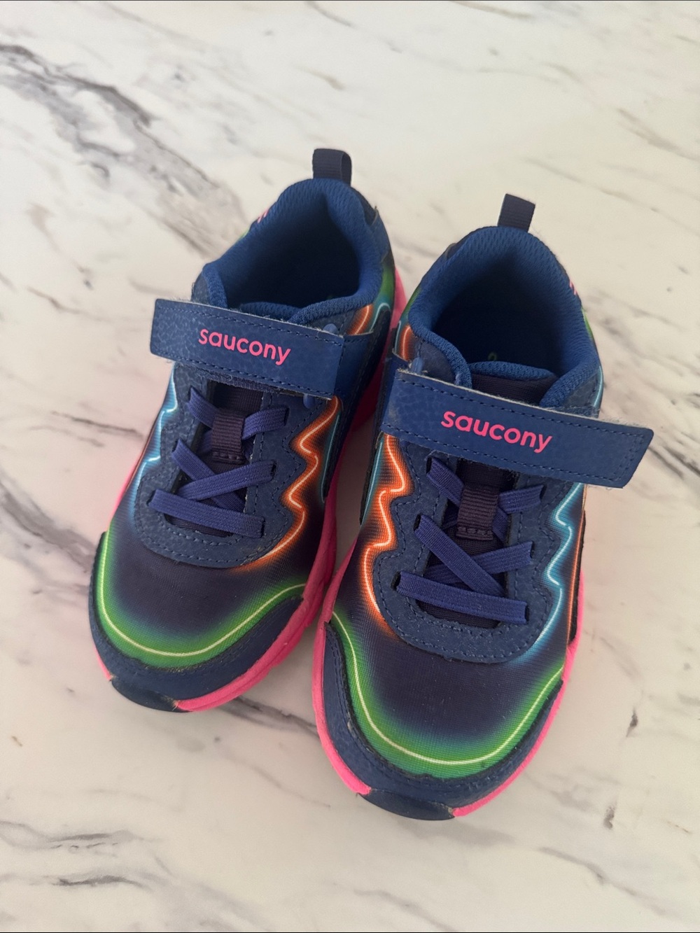 Saucony Navy Sneakers with Neon Green, Orange & Pink Accents